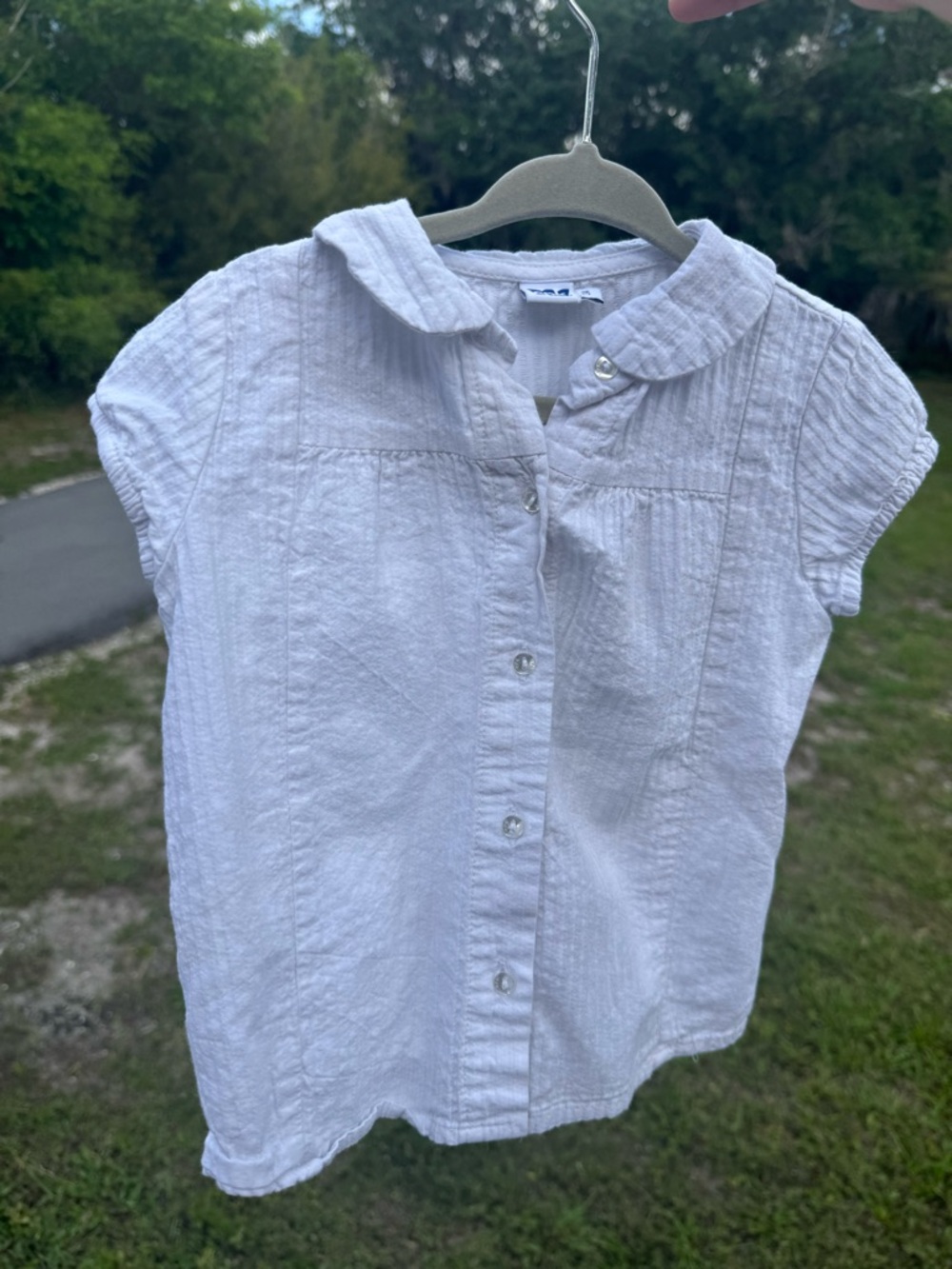 Girls' White Button-Up Short Sleeve Top
